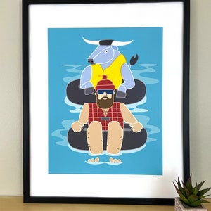 Paul Bunyan and Babe the Blue Ox Tubing, 16x20&quot; poster