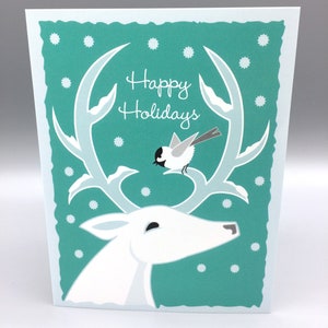 White Deer, Chickadee Holiday card image 1