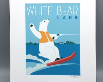 Polar Bear,White Bear Lake, Minnesota,Water Ski,Art print
