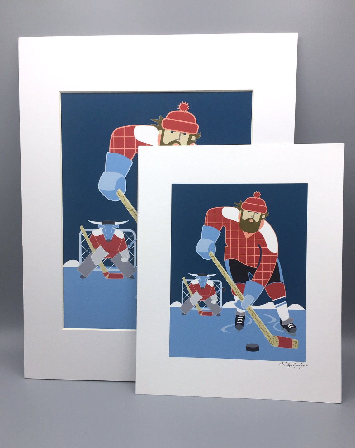 Paul Bunyan and Babe Blue Ox Playing Hockey, Art Print - Etsy
