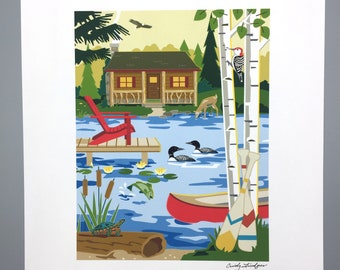 Cabin Life, Lake Art print