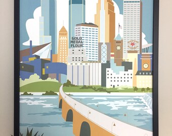 Minneapolis River View, 16x20" art print, small poster