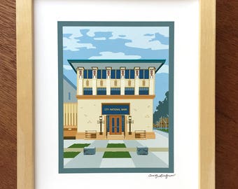 City National Bank, Frank Lloyd Wright architecture, Mason City, Iowa art print