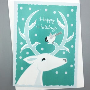 White Deer, Chickadee Holiday card image 2