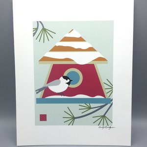 Chickadee, Birdhouse,Art Print
