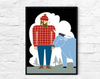 Paul Bunyan and Babe the Blue Ox, 18x 24" poster