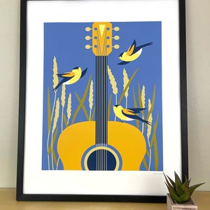 ギターを持った人物の鉛筆画　インテリア　A4サイズ　額縁 Guitar, 16x20