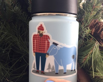 Paul Bunyan & Babe, Vinyl Sticker,Water bottle sticker, Lap top sticker