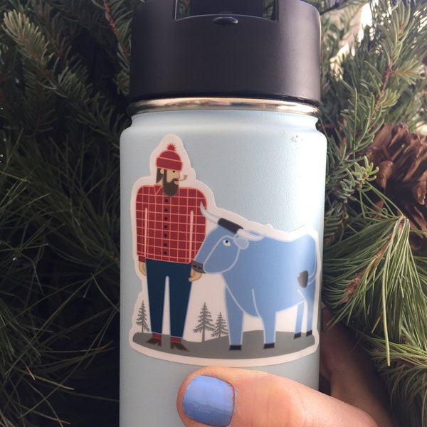 Paul Bunyan & Babe, Vinyl Sticker,Water bottle sticker, Lap top sticker