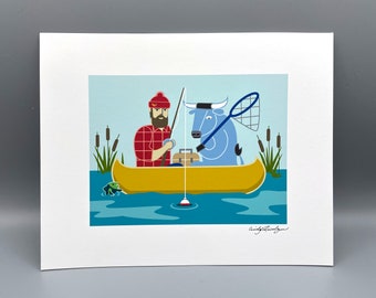 Paul Bunyan and Babe Blue Ox Fishing, Art print