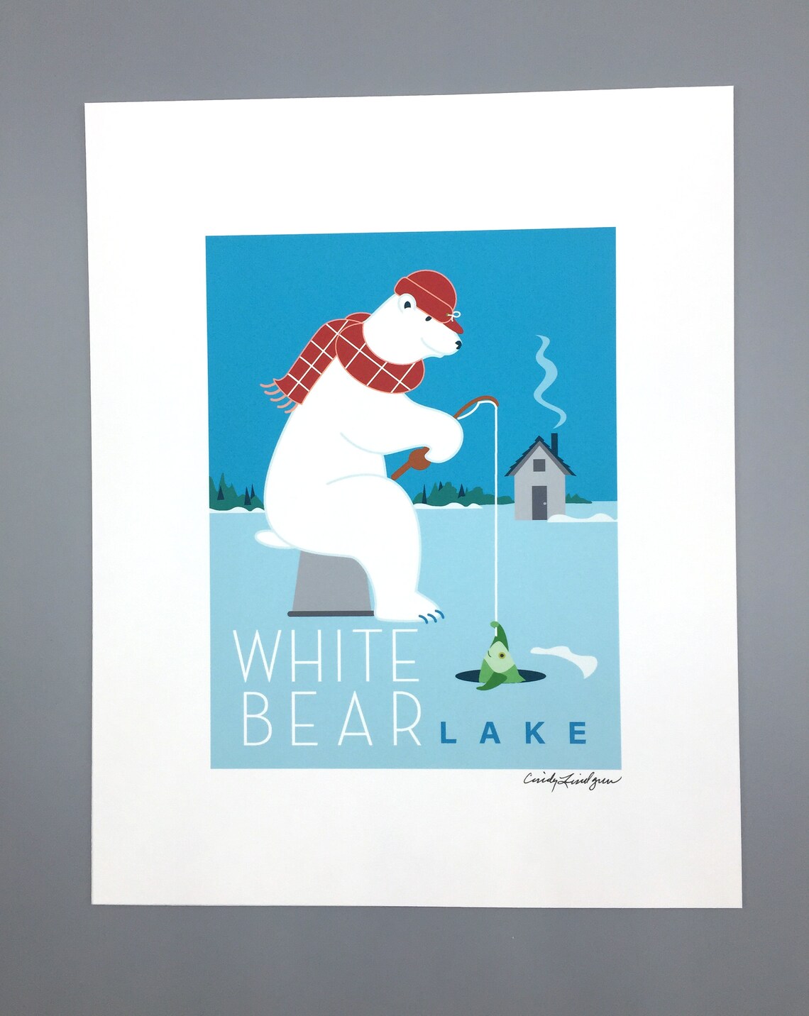 Polar Bear White Bear Lake Ice FishingArt print | Etsy