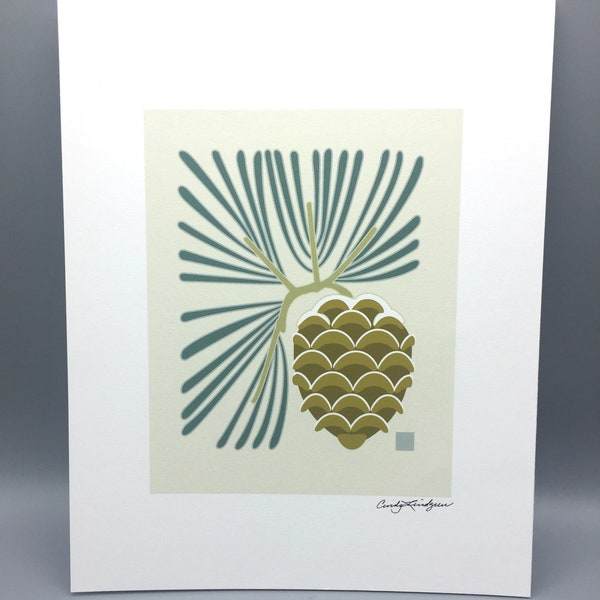 Scalloped Pine Art Print, Arts and Crafts Style