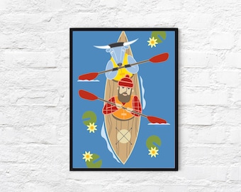 Paul Bunyan and Babe the Blue Ox Kayak, 18x 24" poster