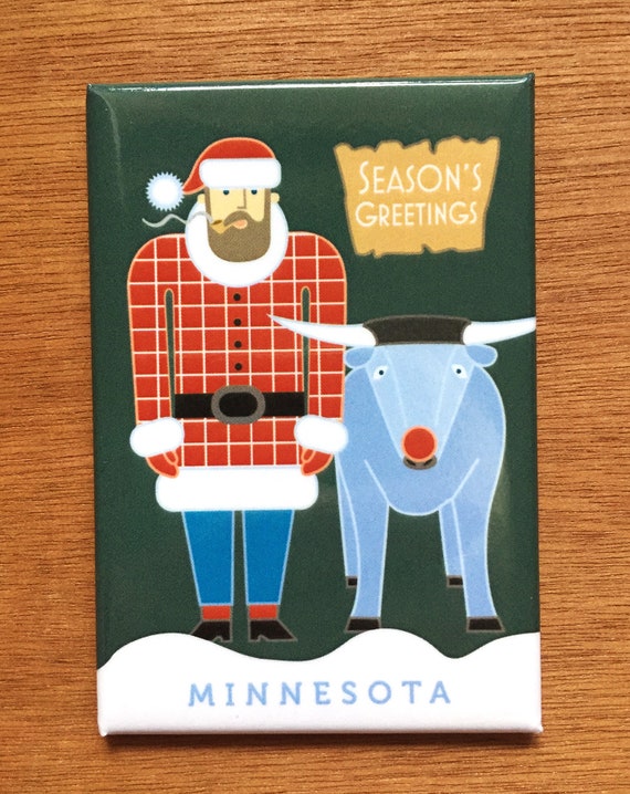 Paul Bunyan And Babe The Blue Oxsanta Claus Rudolph Magnet Etsy