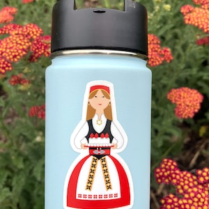 Norwegian Girl in Traditional Dress, Vinyl Sticker,3"