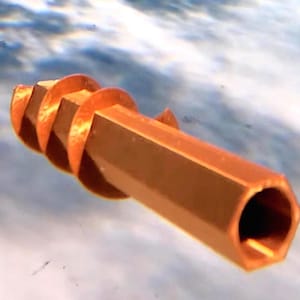 May include: A copper-colored drywall anchor with a hexagonal body and a spiral screw head. The anchor is designed to be inserted into drywall to provide a secure hold for screws. The anchor is shown against a blurred background.