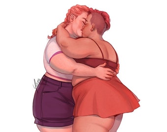 Impresión artística de 8,5 x 11 pulgadas - Abrazo gordo queer