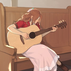 Impresión de postal de Final Fantasy VII de 4 x 6 pulgadas: Aeris tocando la guitarra
