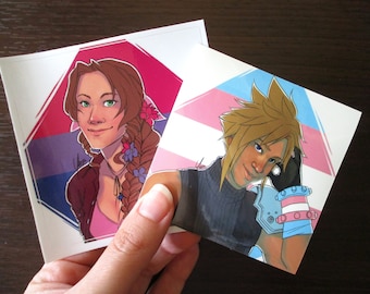 3x3&quot; Queer FF7 Vinyl Stickers - Transgender Cloud, Bisexual Aerith