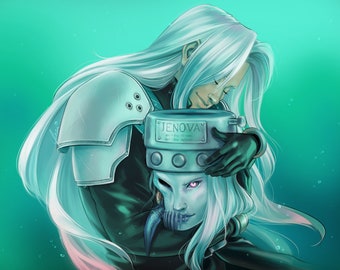 8.5x11" Final Fantasy VII Fanart Print - Sephiroth and Jenova