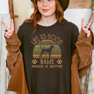 Coonhound T-Shirt with Personalized Dog Name | Coonhound Lover Gift | Coonhound Mom & Dad Shirt | Coonhound Sweatshirt