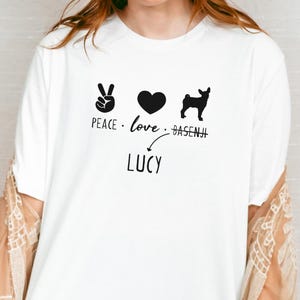Basenji Shirt | Peace Love Basenji T-shirt with Personalized Dog Name | Basenji Mom Shirt, Basenji Lovers Gift, Basenji Sweatshirt