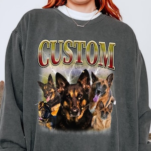 Custom Dog Face Sweatshirt with Name, Dog photo sweatshirt, Bootleg rap tee, Dog remembrance gift, Dog face shirt, Dog Portrait 90&#39;s Tee