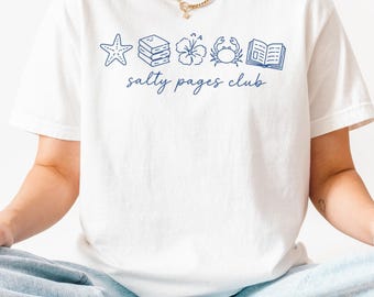 Salty Pages Club Beach Read Shirt, Comfort Colors® Coastal Bookish T-Shirt, Preppy Summer Tee, Book Club Gift, Beach Reader Gift