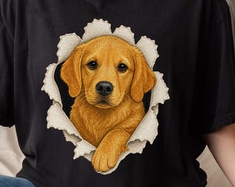 Dog Mom Golden Retriever Puppy Shirt, Cute Comfort Colors® Peeking Dog Tshirt, Retro Golden Tee, Golden Retriever Lover Gift, Dog Dad Gift