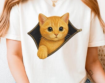 Cat Mom Kitten Zipper Comfort Colors® Shirt, Cute Peeking Tabby T-Shirt, Trendy Ginger Kitty Tee, Cat Lover Gift, Cat Dad Gift