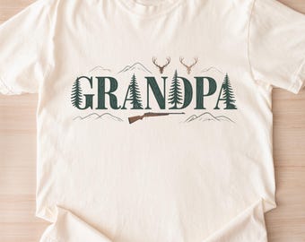 Grandpa Pine Tree Rifle Comfort Colors® Shirt, Elk Hunter Grandfather T-Shirt, Vintage Forest Tee, Papa Hunting Gift, Gift for Grandpa