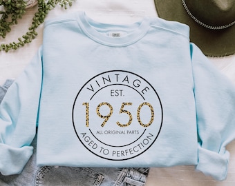 75th Birthday Sweatshirt, T-shirt | Est 1950 Birthday Sweatshirt | Leopard Pattern 75th Birthday Sweater For Women | 75th Birthday Shirt