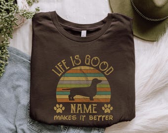 Dachshund T-Shirt with Personalized Dog Name | Dachshund Lover Gift | Dachshund Mom & Dad Shirt | Dachshund Sweatshirt