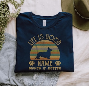 Welsh Corgi Cardigan T-Shirt with Personalized Dog Name | Welsh Corgi Cardigan Lover Shirt | Welsh Corgi Cardigan Mom T-Shirt
