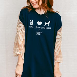 Rat Terrier Shirt | Peace Love Rat Terrier T-shirt with Personalized Dog Name | Dog Mom Gift for Dog Lovers Shirt, Dog Mom Tshirt for Women