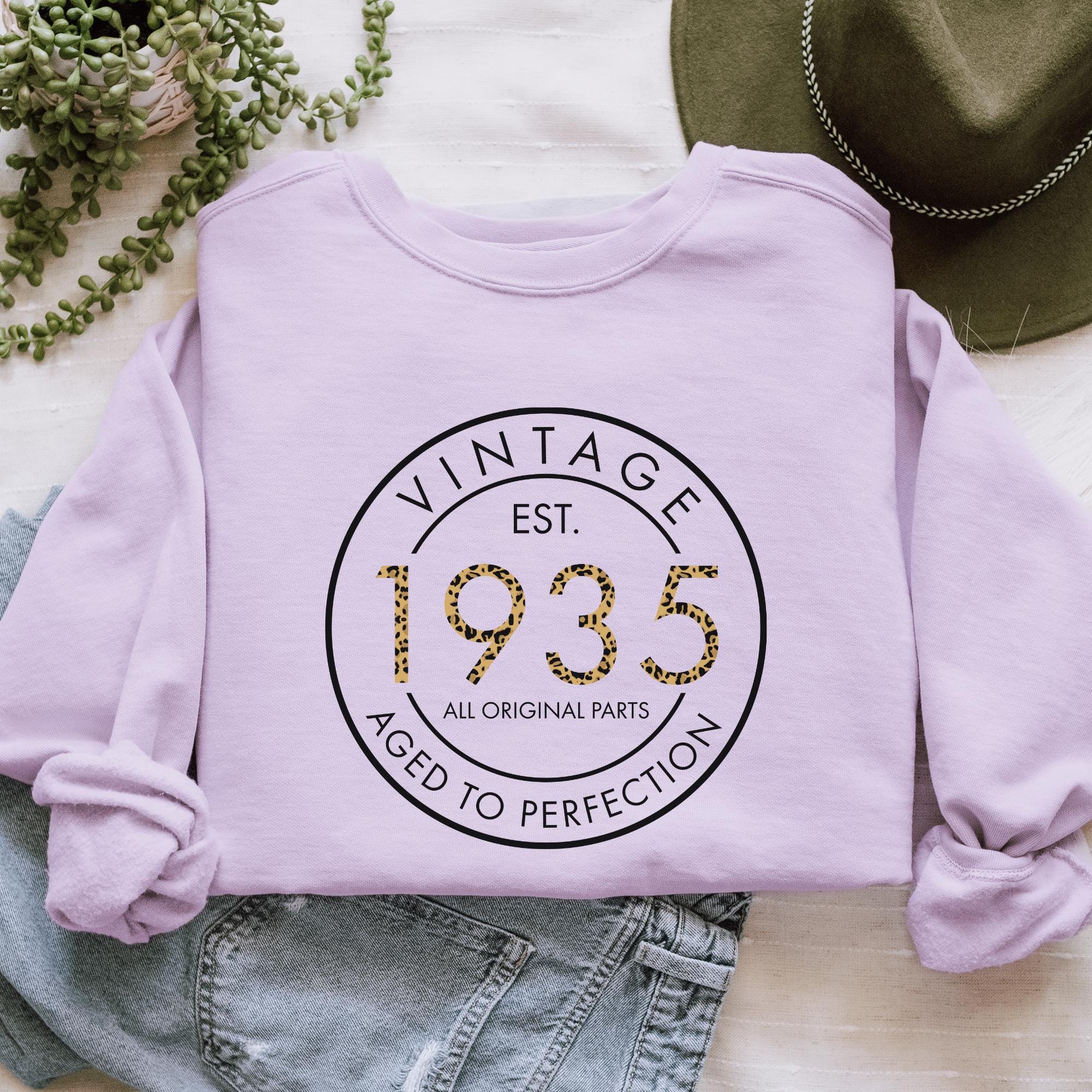 90th Birthday Sweatshirt, T-shirt | Est 1935 Birthday Sweatshirt | Leopard Pattern 90th Birthday Sweater For Women | 90th Birthday Shirt