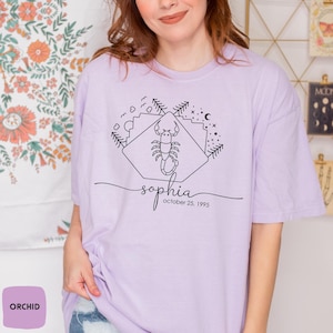 Custom Scorpio shirt With Name & Birthday, Scorpio gifts, Comfort Colors® Scorpio T-Shirt, Astrology Lover Scorpio sweatshirt, Zodiac Gifts