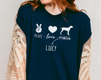 Pointer T-shirt | Peace Love Pointer T-shirt with Personalized Dog Name | GSP Gift For Dog Dad, Hunting Dogs T-shirt, Christmas Gift Him