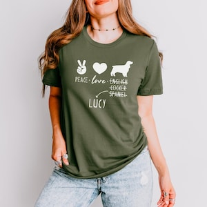English cocker spaniel Shirt | Peace Love English cocker spaniel T-shirt with Personalized Dog Name | English cocker spaniel Gift, Mom Shirt