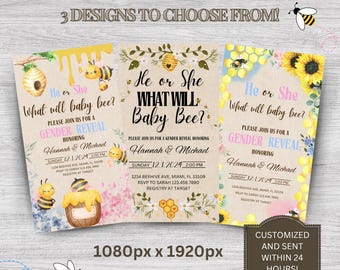 What Will Baby Bee Gender Reveal Electronic Invitation| Digital Template| Instant Download