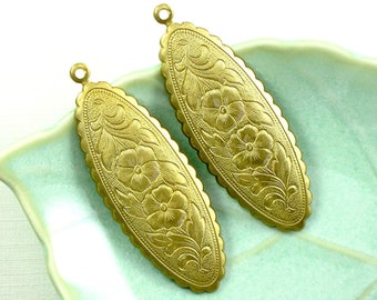 4 oval scallop FLORAL jewelry pendant or earring drops. Southwest design. 2 inches long (ST17).