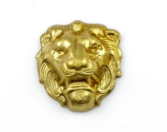 2 gold LION jewelry embellishments stamping. Raw brass stamping made in US. 24mm x 22mm (ST18).