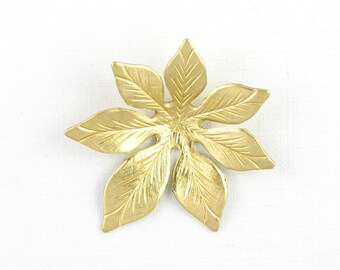 2 gold FLOWER jewelry embellishment pendant. Tropical flower. 3d design flower. Raw brass stamping made in US. Over 1 inch big. (ST39)