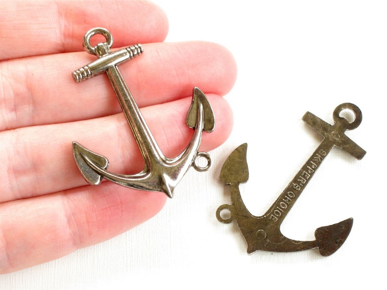 44mm x 33mm . SALE Large solid boat ANCHOR jewelry pendant FF31 Matte Silver Plated Brass