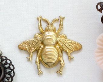 2 brass BEE jewelry embellishment . Raw brass stamping made in the US. 29mm x 31mm (FF42)