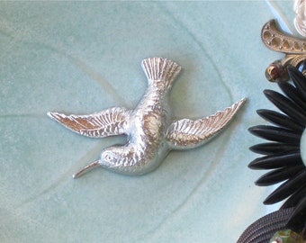 1 Silber HUMMINGBIRD Schmuck Verzierung made in US. 38mm x 29mm (FF13)