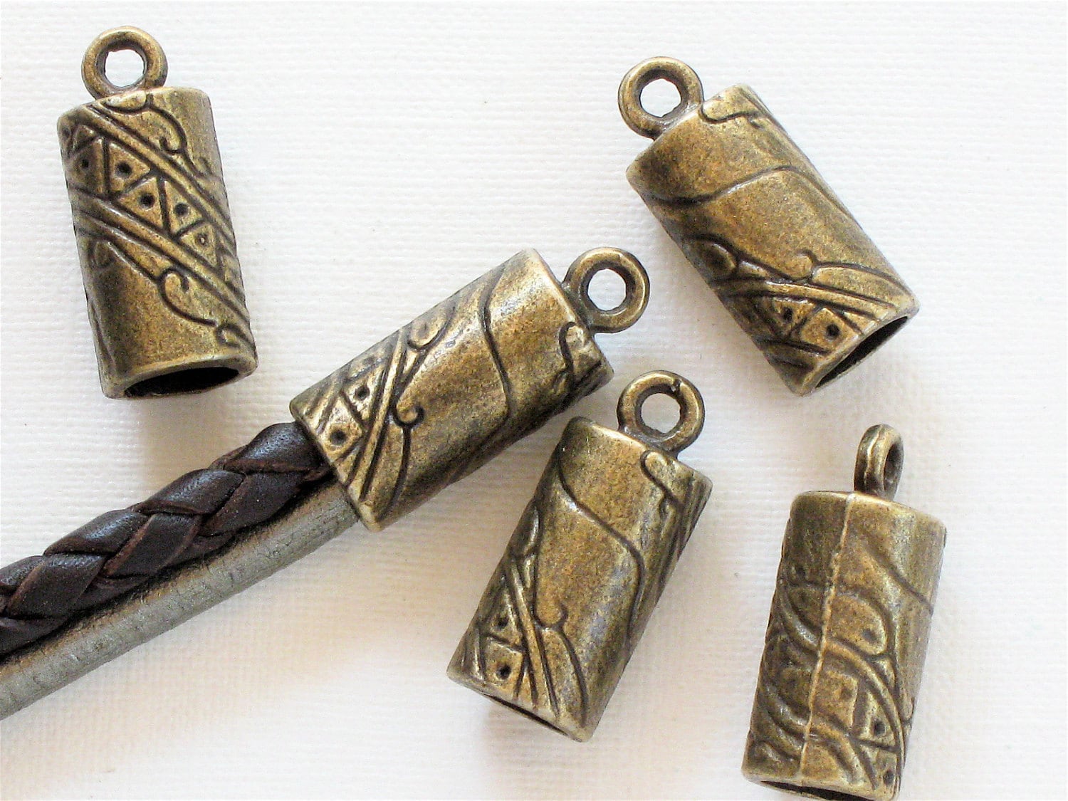 6 cord jewelry END CAPS with loop Antique Bronze . Large and Etsy