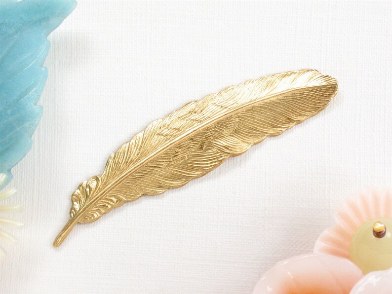4 Gold FEATHER Jewelry Embellishments. Raw Brass Stamping Made Etsy