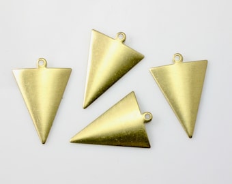 12 blank TRIANGLE jewelry charms or earring drops. Raw brass stamping made in US. 26mm x 18mm (T50).