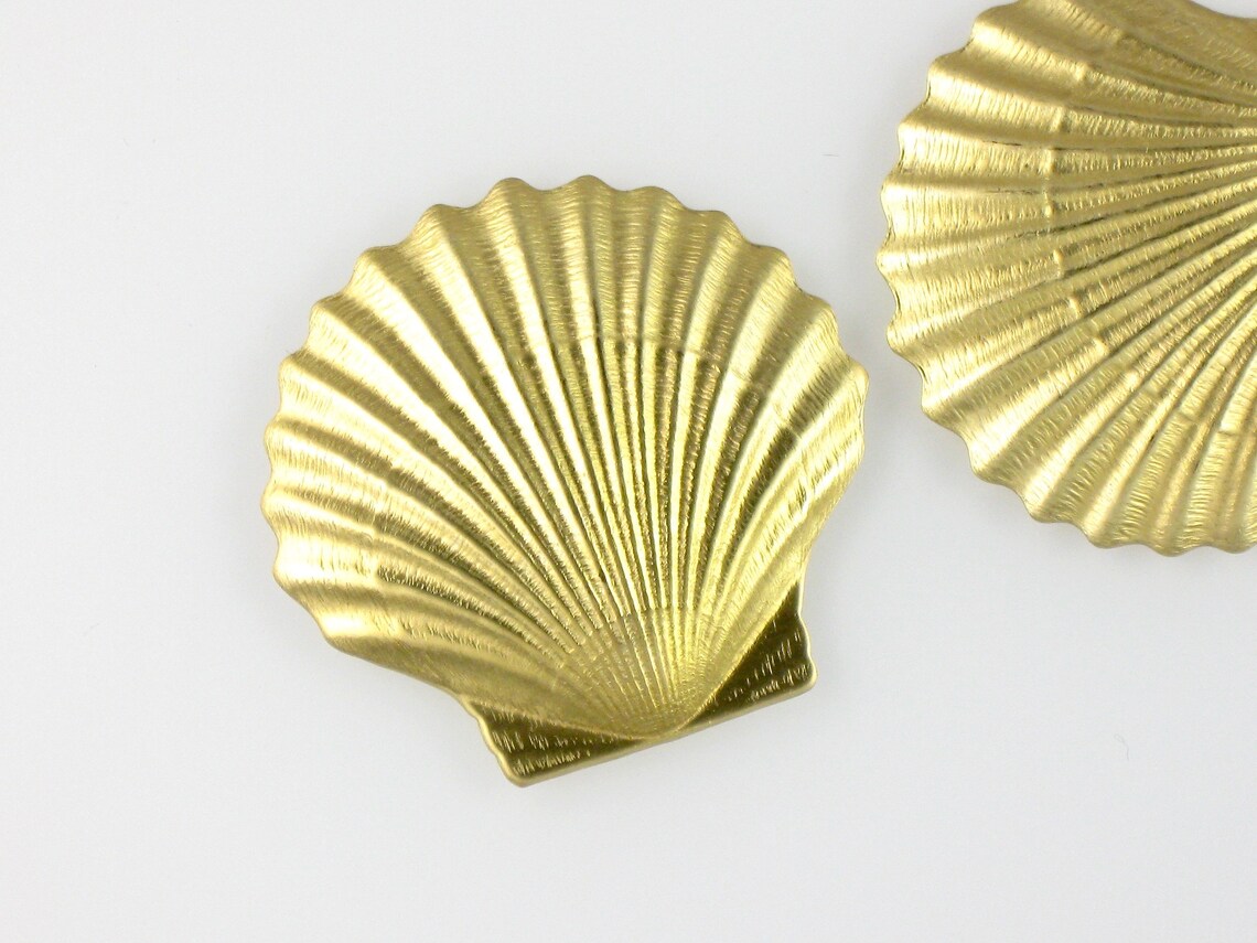 4 Gold SEASHELL Jewelry Embellishments. Raw Brass Stamping. Etsy